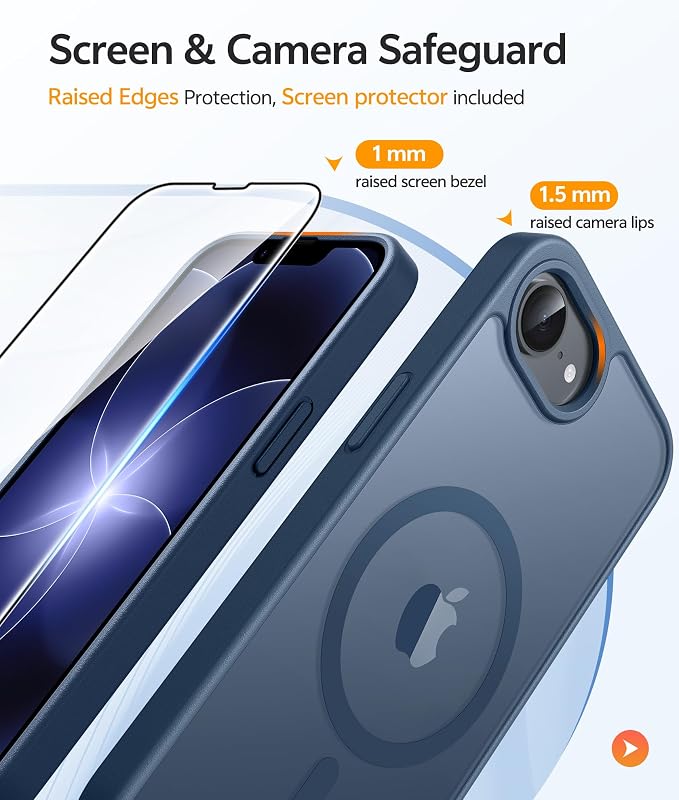 FNTCASE for iPhone 17e Case: iPhone 16e Phone Case [Compatible with Magsafe] Translucent Matte Cases with [Screen Protector] Military Grade Shockproof Protective Phone Cover - Blue