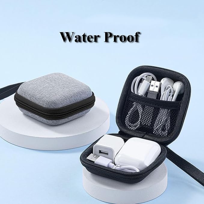 Charger Case,Mini Cable Organizer Cases,Pouch Case Bag | Small Charger Organizer,Waterproof Travel Storage Carrying Bag for USB Drives,Power Adapter,Cords etc,Square,Gray
