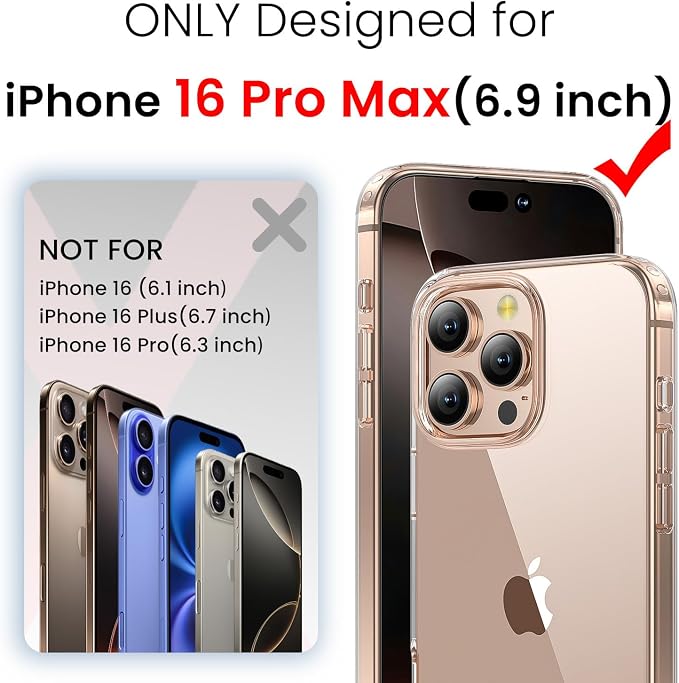 3 in 1 for iPhone 16 Pro Max Case Clear,[Yellowing-Resistant Acrylic Back] Screen Protector *1 & Camera Lens Protector*1, Shockproof for iPhone 16 Pro Max Phone Case 6.9 inch Clear