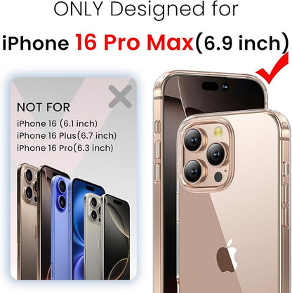 3 in 1 for iPhone 16 Pro Max Case Clear,[Yellowing-Resistant Acrylic Back] Screen Protector *1 & Camera Lens Protector*1, Shockproof for iPhone 16 Pro Max Phone Case 6.9 inch Clear