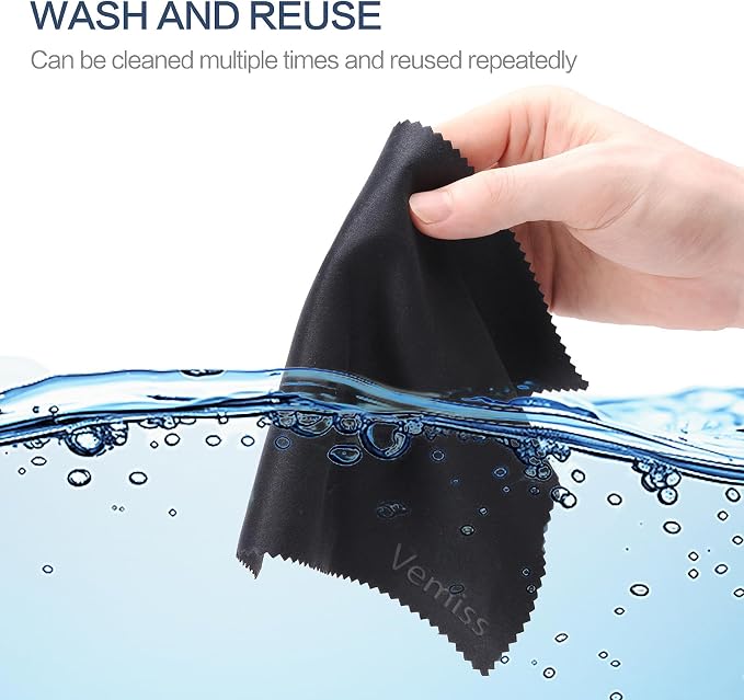 Vemiss 6 Pack Microfiber Glasses Cleaning Cloth, Wipes Lens Eyeglasses & Screens - Reusable, Portable with Keychain & Pouch - Sunglasses, Jewelry, Phone Cleaner Cloth (Color 1)
