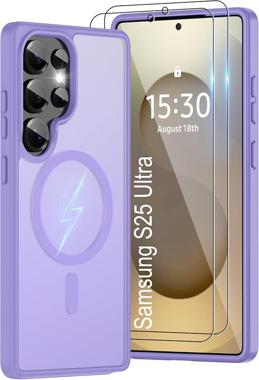 For Samsung Galaxy S25 Ultra Case [Compatible with Magsafe] Translucent Matte Magnetic Phone Case,Slim Thin Duty Shockproof Protection Cover with 2pc Screen Protector for S25 Ultra-Light purple