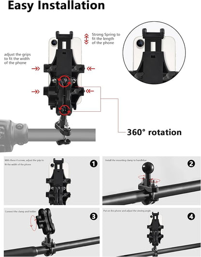 ZIDIYORUO ATV Phone Holder, Quad Phone Mount, 8 Clamps Holds 4.7-7.1" Phones, One Hand Operation Motorcycle Phone Clip for 7/8-9/8" Handlebar,Compatible with Yamaha Polaris Honda Can Am
