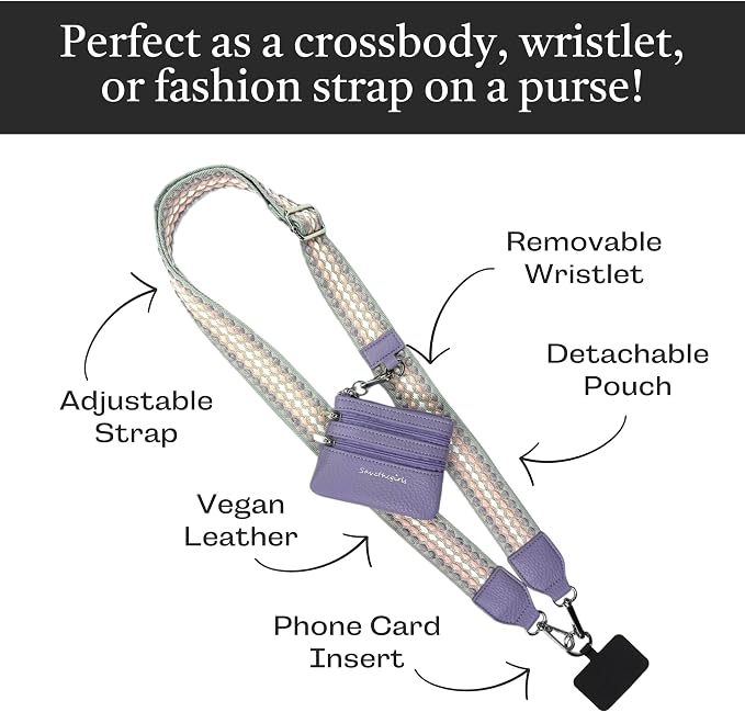Save the Girls Original Clip and Go Phone Strap Pattern - Crossbody Phone Strap Chain with Zipper Wallet Pouch