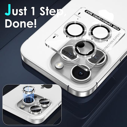 YWXTW Designed for iPhone 15 Pro/iPhone 15 Pro Max Camera Lens Protector Bling, [New Glitter Design] Individual Metal Tempered Glass Camera Cover Accessories Case Friendly (Silver Titanium Glitter)
