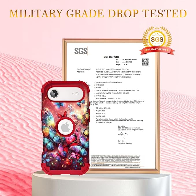 Hocase for iPhone Air Case 6.5", Heavy Duty Shockproof Protection Soft Silicone Rubber+Hard Plastic Bumpers Hybrid Protective Case for iPhone Air 2025 - Shimmering Butterflies in Red