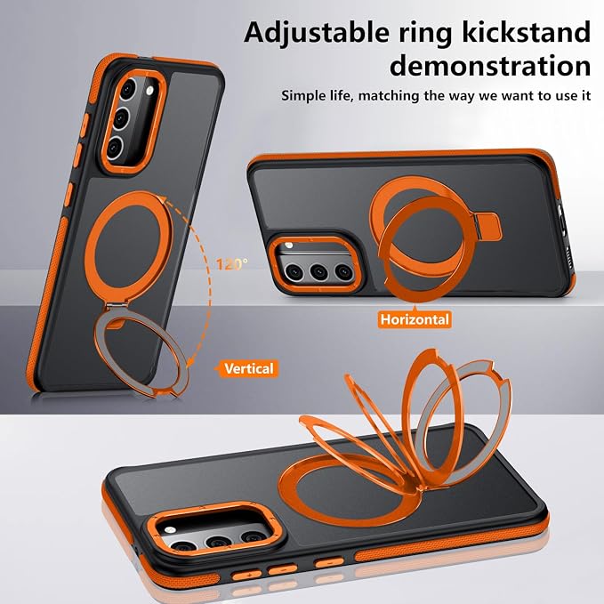 for Samsung Galaxy S21 Plus Case, Magnetic Adjustable Ring Stand [Fit for Magsafe], [Military-Grade Shockproof Protection] Phone Case with Kickstand&Ring Holder (Orange)