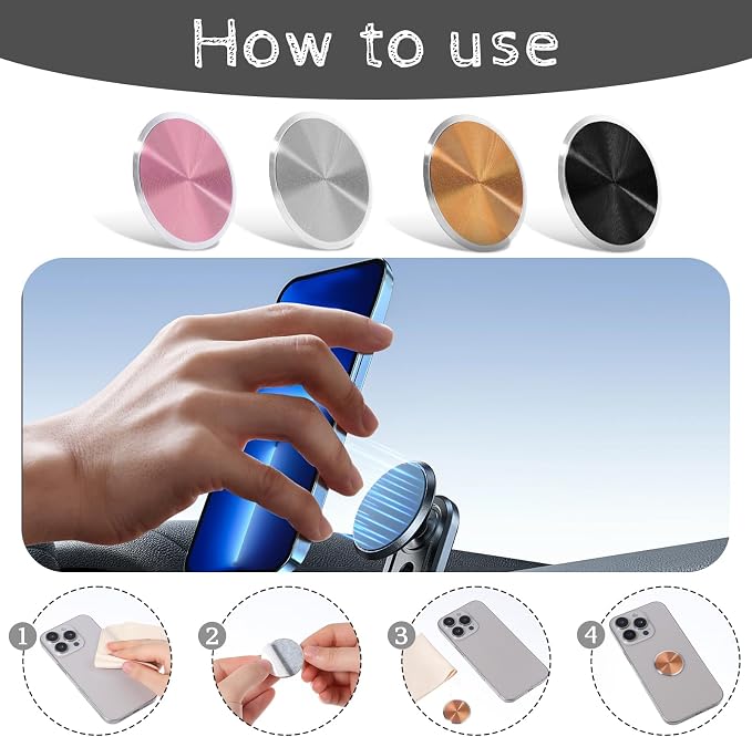 Phone Plate, 4 Pack Round Magnetic Plate 1.26 Inch (3.2cm) Universal Metal Disc for Magnetic Car Mount, Strong Adhesive Replacement Patch, 4 Colors Pink Gold Silver Black