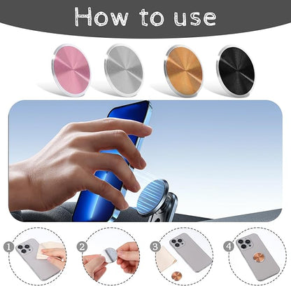 Phone Plate, 4 Pack Round Magnetic Plate 1.26 Inch (3.2cm) Universal Metal Disc for Magnetic Car Mount, Strong Adhesive Replacement Patch, 4 Colors Pink Gold Silver Black
