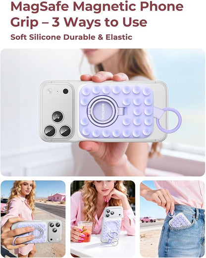 Syncwire Magnetic Suction Phone Mount for MagSafe, Silicone Octo Cup Buddy Sticky Grip Ring Holder, Hands-Free/Selfie/Video for TikTok & Instagram Influencer/Creator, iPhone Compatible,Lilac Purple