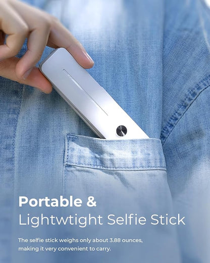 Selfie Stick for iPhone, Extended Portable Selfie Stick, Wireless Remote, Adujustable, Compact Phone Holder for Photograph, Video Recording, Streaming (White)