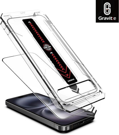 Gravit:e Screen Protector for iPhone, 9H Tempered Glass, Smart Installation Tool, Automatic Fine Dust Removal and Camera Protector 2 Pack (iPhone 16Plus)