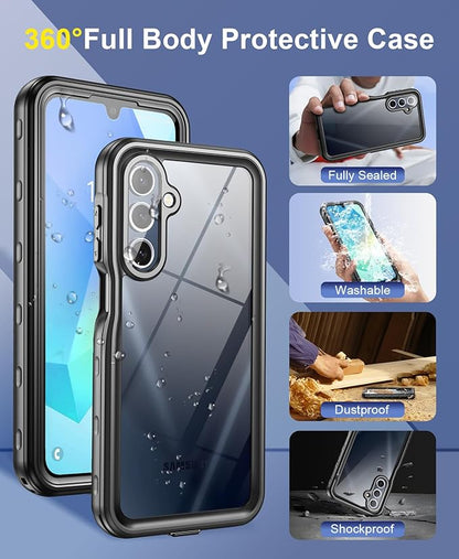 Beasyjoy for Samsung Galaxy A16 5G Phone Case, IP68 Waterproof with Built-in Screen Protector, Rugged Full Body Military Grade Shockproof Dustproof Protective Underwater Cover, Black/Clear