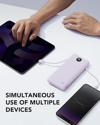 VRURC Portable Charger, Power Bank Built-in Cables and AC Wall Plug | USB C Power Bank 10000mAh Travel Essentials Phone Charger Compact External Battery Pack For Smart Phones, Tablets etc-Purple