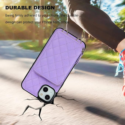 Bocasal Crossbody Wallet Case for iPhone 14 Plus, RFID Blocking PU Leather Zipper Handbag Purse Flip Cover, Kickstand Folio Case with Card Slots Holder Wrist Strap Lanyard 5G 6.7 Inch (Purple)