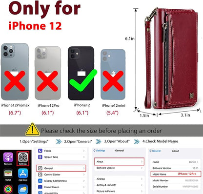 Wallet Case for iPhone 12/12 Pro with Card Holder/Crossbody Wallet/Strap| RFID Blocking | Magnetic | Kickstand | Detachable | PU Leather Phone Case for iPhone 12/12 Pro,6.1 in,Wine Red
