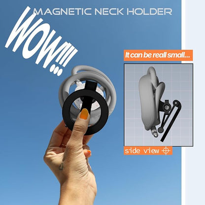 Magnetic Neck Phone Holder 27.5inch Long Hands Free for POV/Vlog Selfie Chest Mount with Strap Perfect for Recording, Cooking, Cycling Compatible with iPhone, Android (Bright Gray)