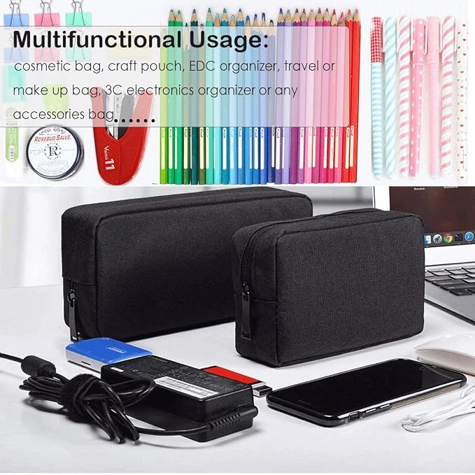 CAAORDKSO Electronics Accessories Case, Electronic Organizer Travel Cable Accessories Bag, Portable Waterproof Storage Bag for Hard Drive,Power Bank,Chargers,Mouse,Various Accessories(Small+Big-Black)