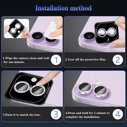 ShinKin Camera Lens Protector for iPhone 17, Glitter Camera Cover, 9H Tempered Glass Individual Metal Ring Camera Protector for iPhone 17 (Diamond - Purple)