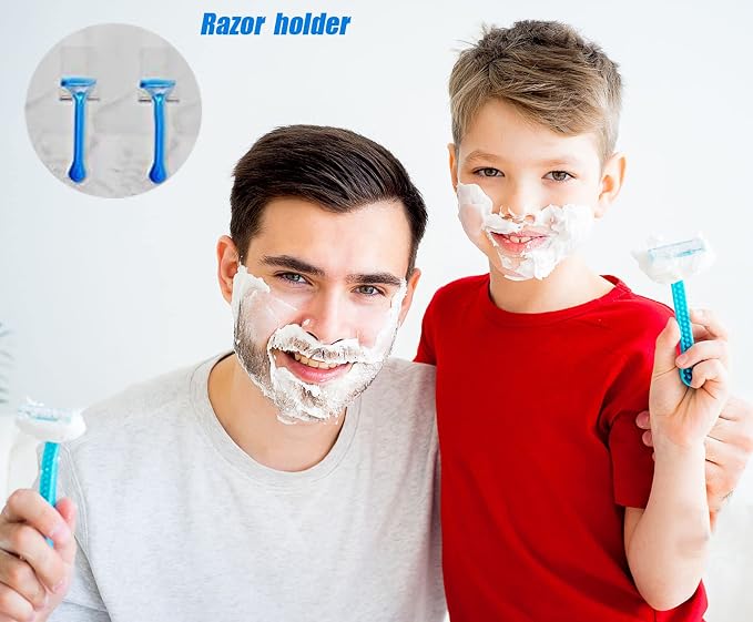 Clear Adhesive Hooks for Shower Wall Shaver Holder Razor Holder Storage Holders for Phone, Bathtub Organizers and Storage Shower Hook Kitchen Organizer for Razor Plug Towel (Clear-4pcs)
