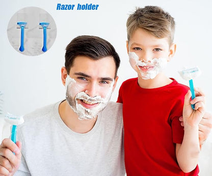 Clear Adhesive Hooks for Shower Wall Shaver Holder Razor Holder Storage Holders for Phone, Bathtub Organizers and Storage Shower Hook Kitchen Organizer for Razor Plug Towel (Clear-4pcs)