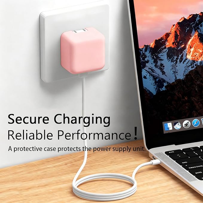 40W Soft Silicone Charger Sleeve Case Protective Cover for Apple 40W Power Adapter & 60W Max Charger, with iPhone 17/16/15, MacBook Air 13/13.6/15, Apple Watch Accessories. Pink