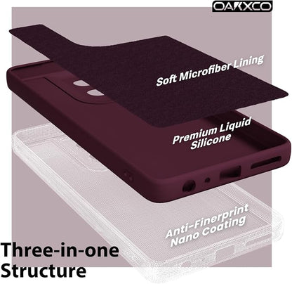 oakxco for Motorola Moto G Power 2025 Phone Case Liquid Silicone, Cute Thin Slim Grip Soft Rubber Gel for Women Men, Smooth Matte TPU Plain Bright Color Girly Case with Camera Cover, Burgundy Wine