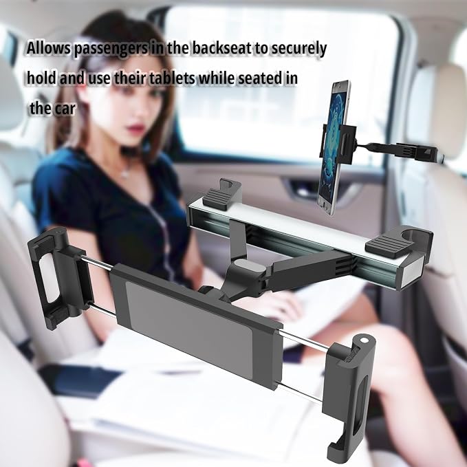 Backseat Headrest Adjustable Tablet Holder for Car Mount Cellphone Stand 360° Swivel Rotating Angle Compatible with ipad/Plus/pro/All 4.7-10.5" Cellphones and Tablet Blue