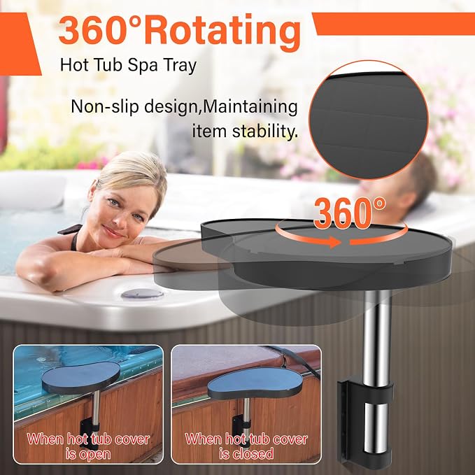 Hot Tub Tray,Hot Tub Drink Holder 360° Rotation,Non-Slip Heavy Duty Hot Tub Table Tray,Design Spa Tray Cup Holder for Hot Tub
