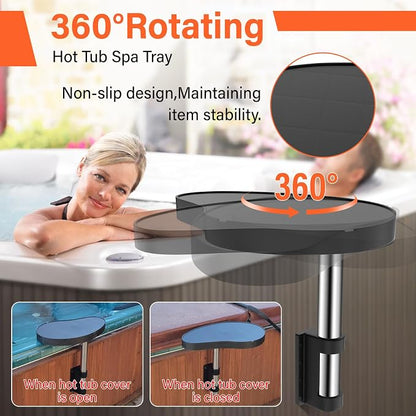 Hot Tub Tray,Hot Tub Drink Holder 360° Rotation,Non-Slip Heavy Duty Hot Tub Table Tray,Design Spa Tray Cup Holder for Hot Tub