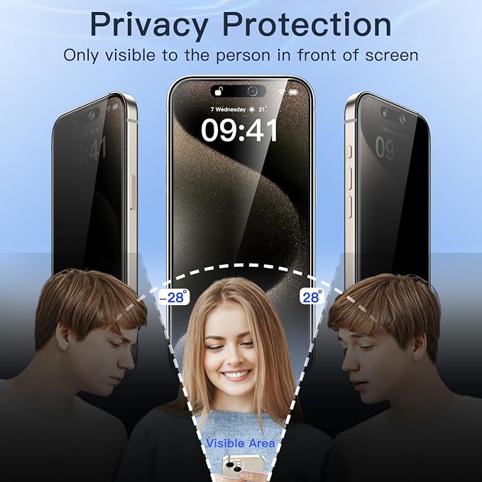 JETech Privacy Screen Protector for iPhone 15 Pro Max 6.7-Inch with Camera Lens Protector, Anti-Spy Tempered Glass Film, Easy Installation Tool, 2-Pack Each