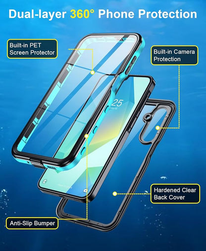 Beasyjoy for Samsung Galaxy A16 5G Phone Case, IP68 Waterproof with Built-in Screen Protector, Rugged Full Body Military Grade Shockproof Dustproof Protective Underwater Cover, Blue/Clear
