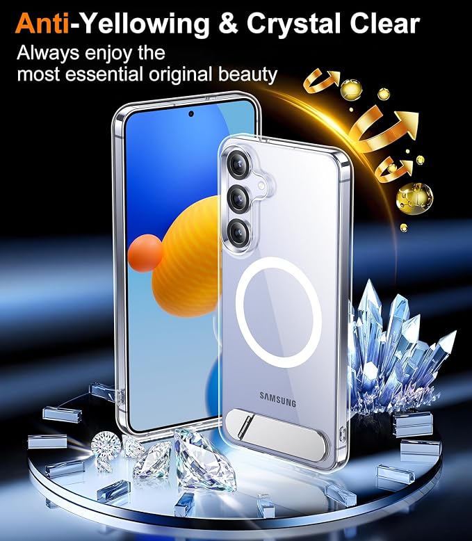 Magnetic for Samsung Galaxy S25 Case, [Innovate Stand][Military Grade Drop Protection][Non Slip][Non-Yellowing] Shockproof Phone Case for Galaxy S25 6.2" 2025 -Clear