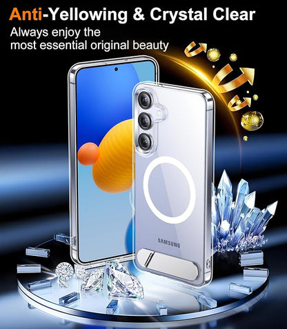 Magnetic for Samsung Galaxy S25 Case, [Innovate Stand][Military Grade Drop Protection][Non Slip][Non-Yellowing] Shockproof Phone Case for Galaxy S25 6.2" 2025 -Clear