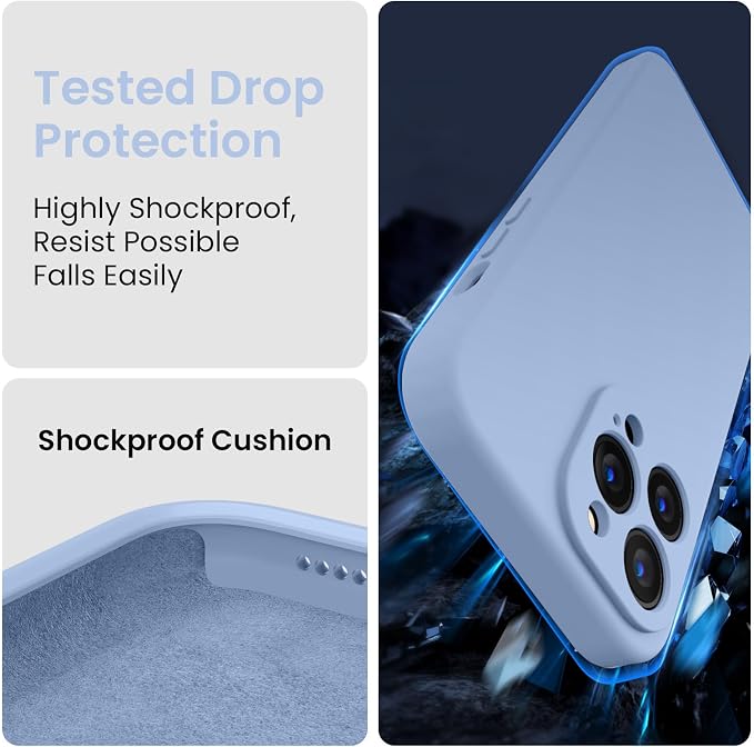 FireNova Designed for iPhone 14 Pro Max Case, Silicone Upgraded [Camera Protection] Case with [2 Screen Protectors], Soft Anti-Scratch Microfiber Lining Inside, 6.7 inch, Light Blue
