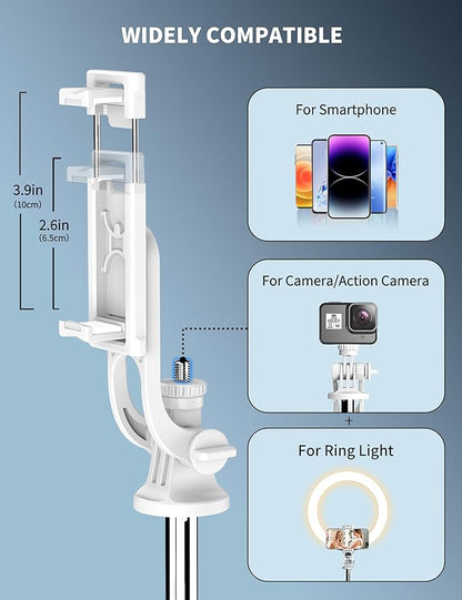 71" Cell Phone Selfie Stick Tripod, Smartphone Tripod Stand with Remote, Extendable Travel Phone Selfie Stick Compatible with iPhone 17/16/15/14/13 Pro Max Gopro Android DJI (White)