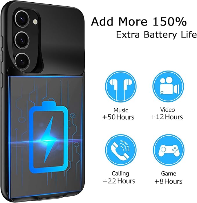 Battery Case for Galaxy S23 Plus, Upgraded 12000mAh Battery Pack Rechargeable Charger Case with Wireless Charging Compatible for Galaxy S23 Plus (6.6 inch) External Charging Cover (Black)
