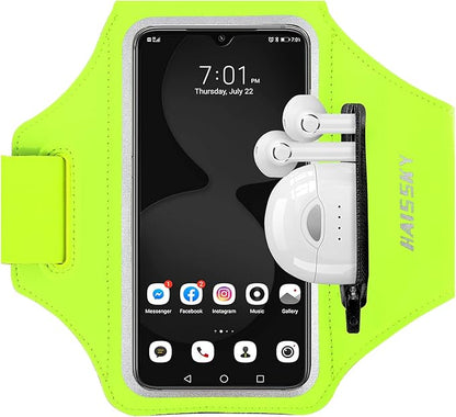 Running Armband with Earphone Bag Cell Phone Armband for iPhone 17 16 15 Pro 14 Plus 13 11 XR, Galaxy S24/S10 Water Resistant Sports Phone Holder Case & Zipper Slot Car Key Holder for 6.7 inch Phone