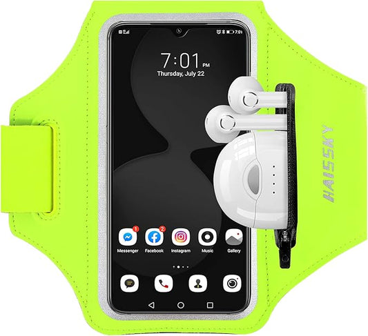 Running Armband with Earphone Bag Cell Phone Armband for iPhone 17 16 15 Pro 14 Plus 13 11 XR, Galaxy S24/S10 Water Resistant Sports Phone Holder Case & Zipper Slot Car Key Holder for 6.7 inch Phone