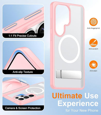 Magnetic for Samsung Galaxy S26 Ultra Case, [Innovate Stand][Military Grade Drop Protection][Non Slip][Translucent Matte] Shockproof Phone Case for Galaxy S26 Ultra 2026 -Pink