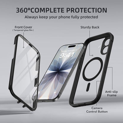 BERFY for iPhone 17 Case, Compatible with MagSafe, Built-in Glass Screen Protector, Camera Protection, Shockproof Full Body Phone case 6.3", Clear Black