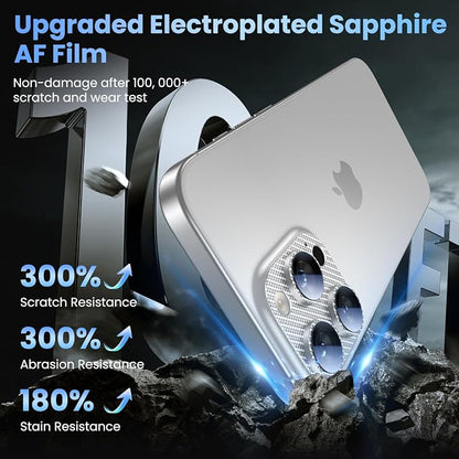 Uyiton for iPhone-16-Pro-Max/16-Pro/iPhone-14-Pro-Max/14-Pro Camera Lens-Protector: [Kevlar Weave Design][Strong Adsorption][Ultra-Thin] Metal Tempered Glass Rear Camera Screen Cover - Kevlar Silver