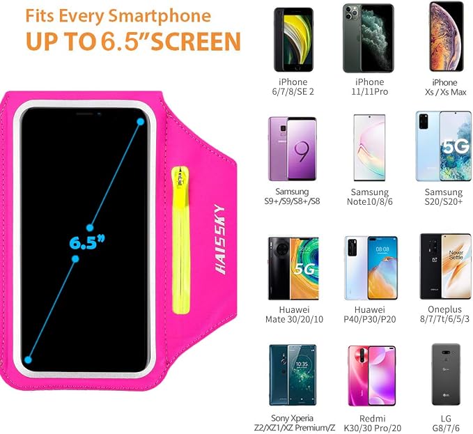Running Armband with Earphone Bag Cell Phone Armband for iPhone 17 16 15 Pro 14 Plus 13 11 XR, Galaxy S24/S10 Water Resistant Sports Phone Holder Case & Zipper Slot Car Key Holder for 6.7 inch Phone