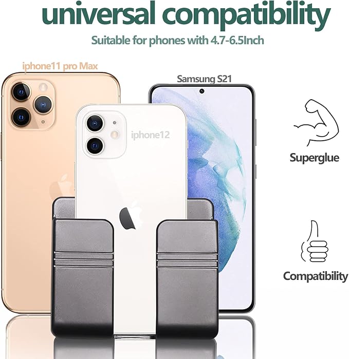 CEI&BPY Wall Mount Phone Holder, Phone Stand with Self Adhesive. Phone Holder for Charging and RV for iPhone and Android (1Pc,Grey)