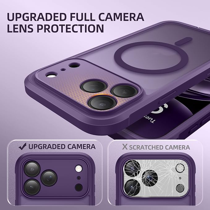 BERFY for iPhone 17 Pro Case, Compatible with MagSafe, Built-in Glass Screen Protector, Camera Protection, Shockproof Full Body Phone case 6.3", Translucent Deep Purple