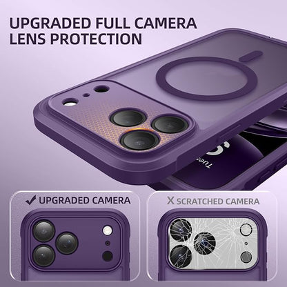 BERFY for iPhone 17 Pro Case, Compatible with MagSafe, Built-in Glass Screen Protector, Camera Protection, Shockproof Full Body Phone case 6.3", Translucent Deep Purple