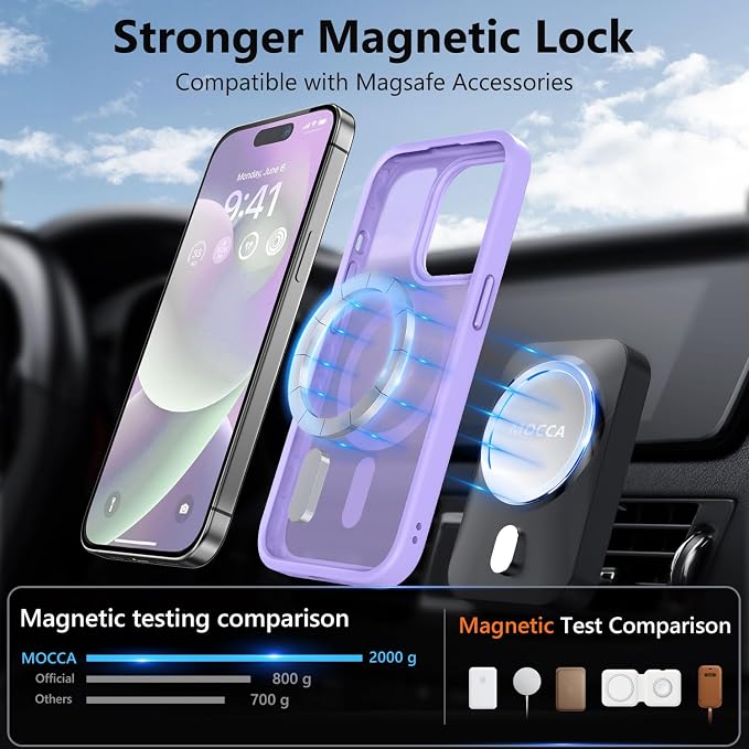 MOCCA Strong Magnetic for iPhone 14 Pro Case, [Compatible with Magsafe][13FT Military Drop Protection] Slim Translucent Matte Shockproof Case for iPhone 14 Pro Phone Case 6.1'', Light Purple