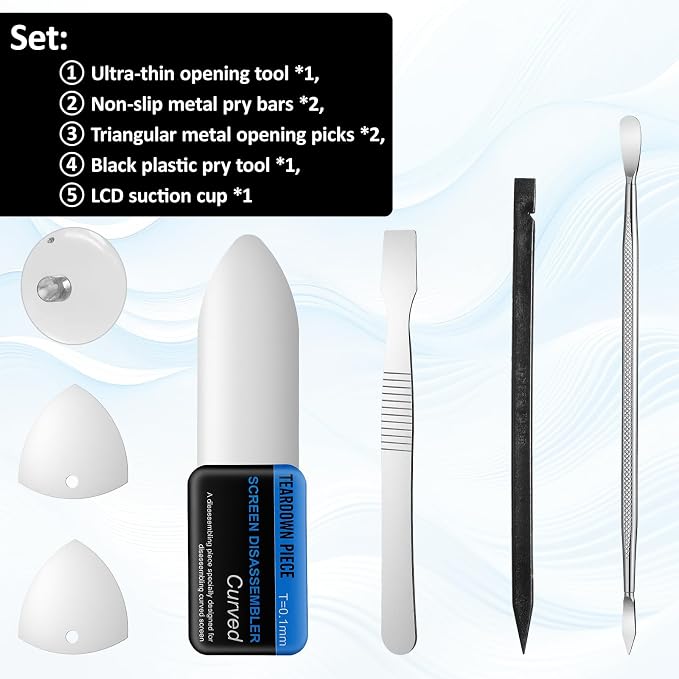 Mobile Cell Phone Repair Tools Kit, 7Pieces Metal Spudger Pry Tool Antistatic Spudger Plastic Metal Pry Opening Tool for Electronics Repair Smartphone Laptop Hand Open Replace Screen Battery