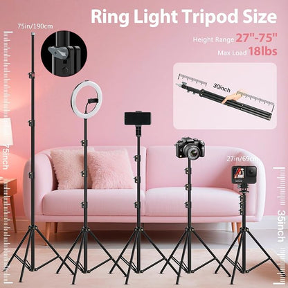 Ring Light with Stand 22inch Kit: Professional Ring Light Overhead Tripod for iPhone ipad, LCD Display/2 USB Ports for Makeup Barber Tattoo Lash Extension Video Photography Lighting (Pink)