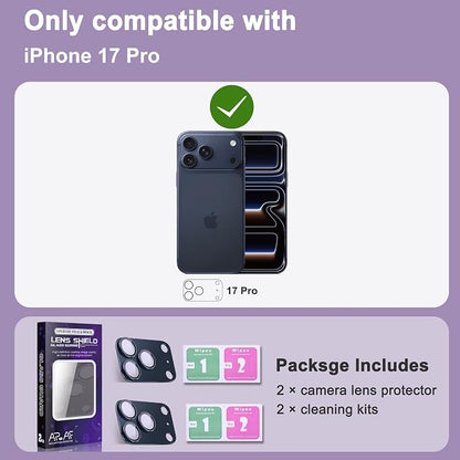 2 Pack Camera Lens Protector for iPhone 17 Pro,[Not Easy to Breakn ] AR Tempered Glass Strong Adsorption Metal Camera Cover Screen-Inky blue